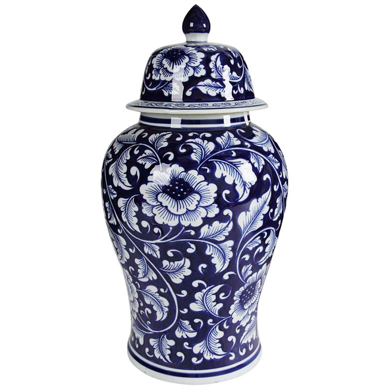 Image 1 Aline Blue and White 18 inch High Ginger Jar with Lid
