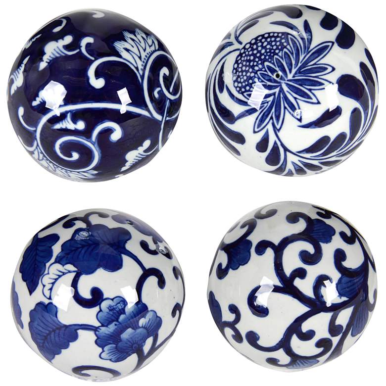 Aline Blue and White Decorative Orbs Set of 4