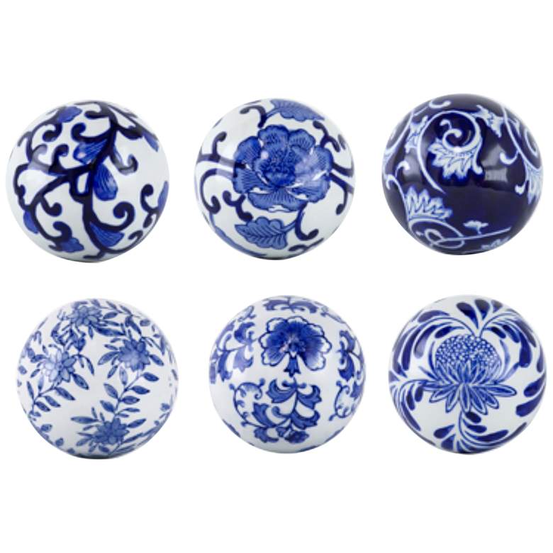 Image 1 Aline Blue and White Decorative Orbs Set of 6