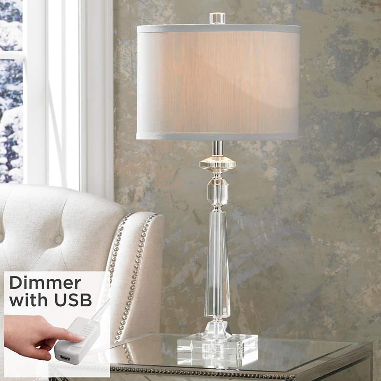 Image 1 Aline Modern Crystal Table Lamp With Cord Dimmer with USB Port
