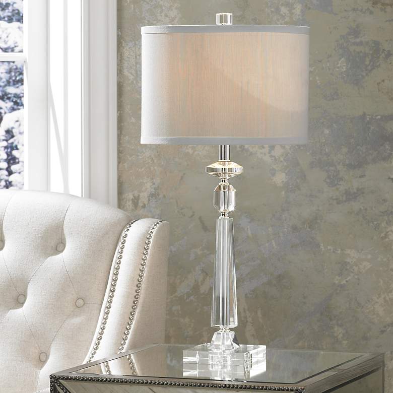 Image 2 Aline Traditional Crystal Table Lamp with Gray Shade