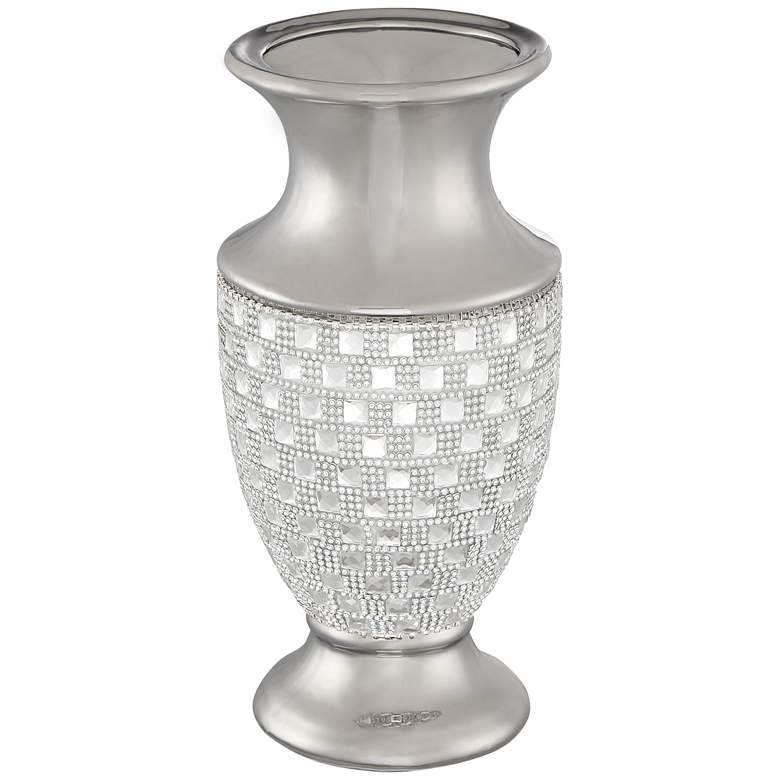 Image 3 Alino 11 1/2 inch High Silver and Crystal Urn Vase more views