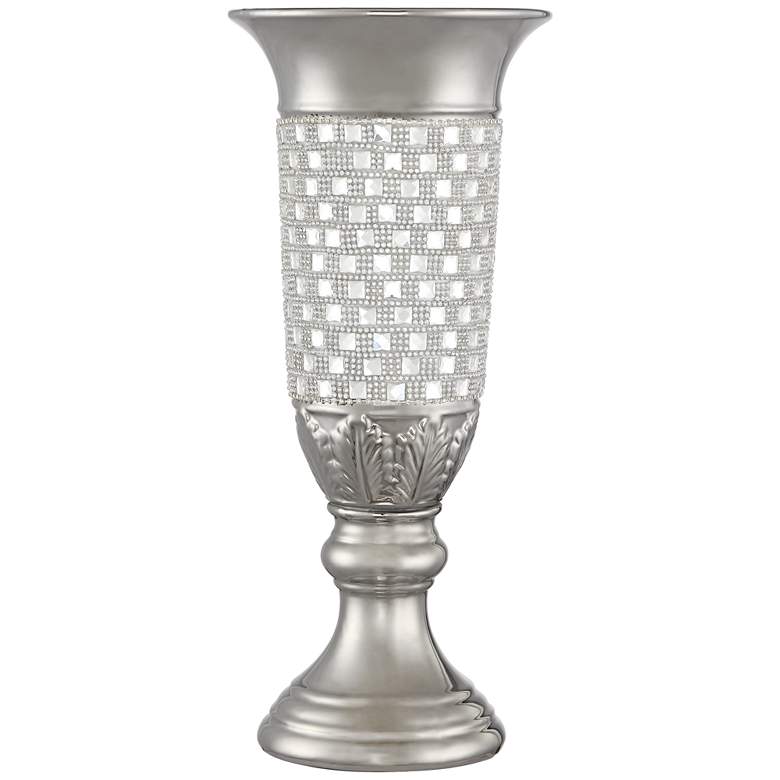 Image 2 Alino Crystal 16" High Silver Pillar Urn Vase