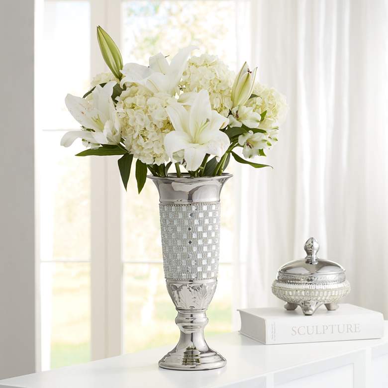 Image 1 Alino Crystal 16" High Silver Pillar Urn Vase