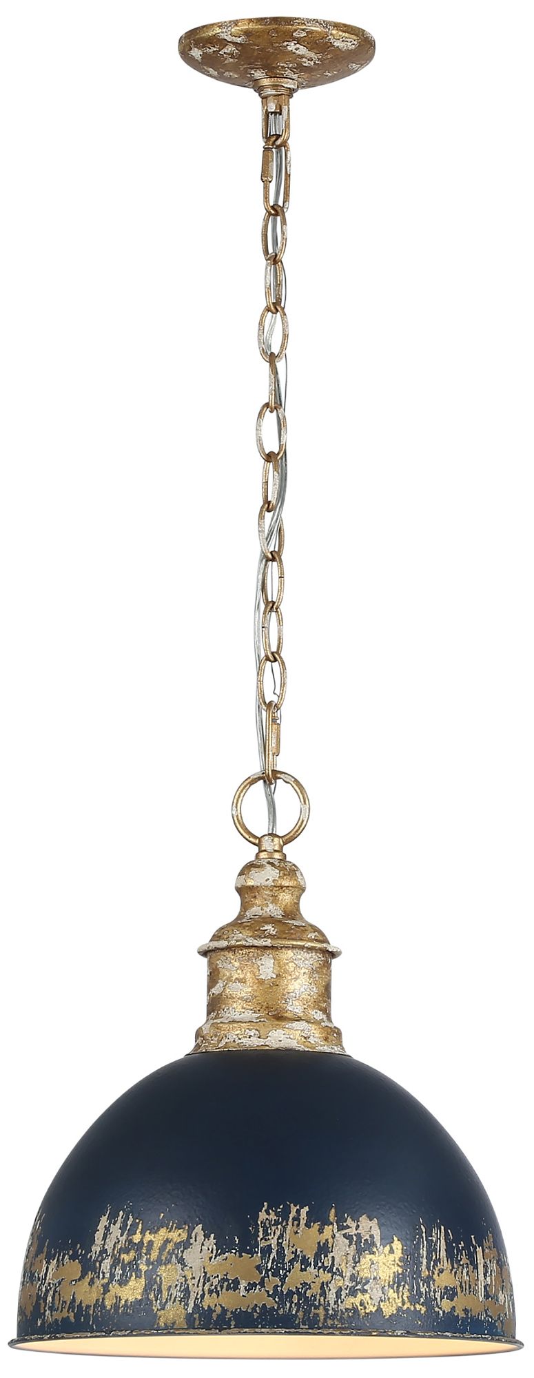 Alison 12"W Vintage Gold and Antique Matte Navy Mini Pendant