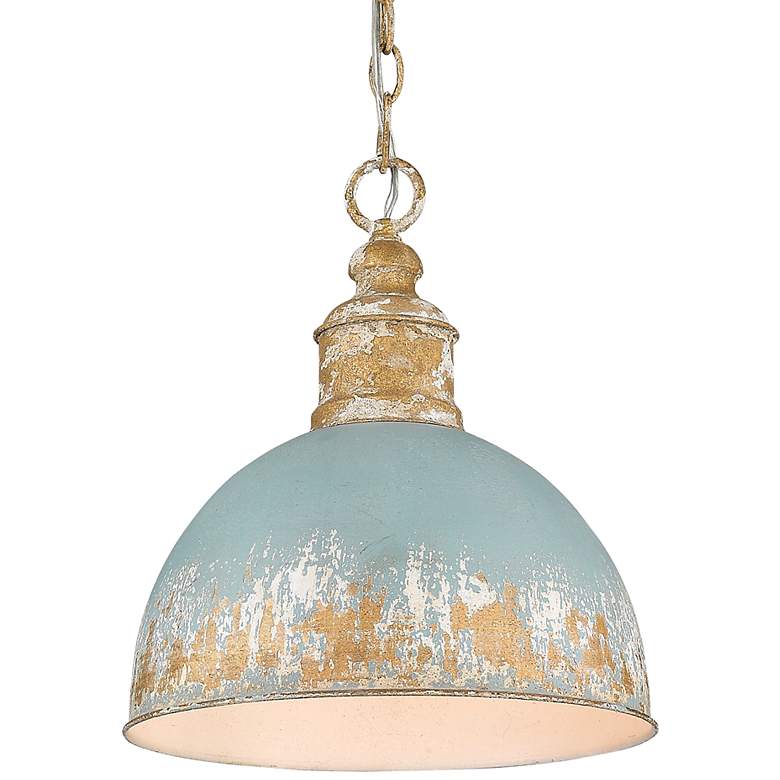 Image 2 Alison 14" Wide Vintage Gold Pendant Light with Teal Shade