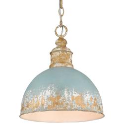 Alison 14&quot; Wide Vintage Gold Pendant Light with Teal Shade