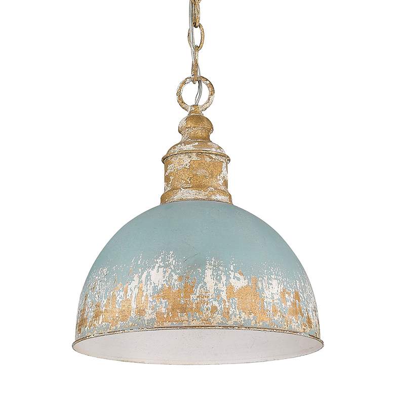 Image 4 Alison 14" Wide Vintage Gold Pendant Light with Teal Shade more views