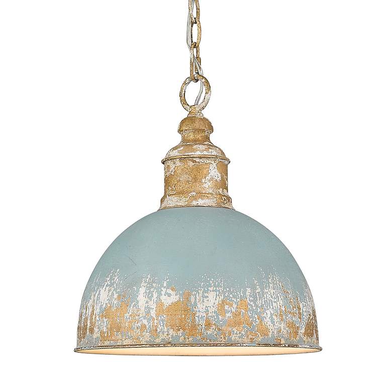Image 5 Alison 14" Wide Vintage Gold Pendant Light with Teal Shade more views