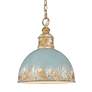 Alison 14" Wide Vintage Gold Pendant Light with Teal Shade