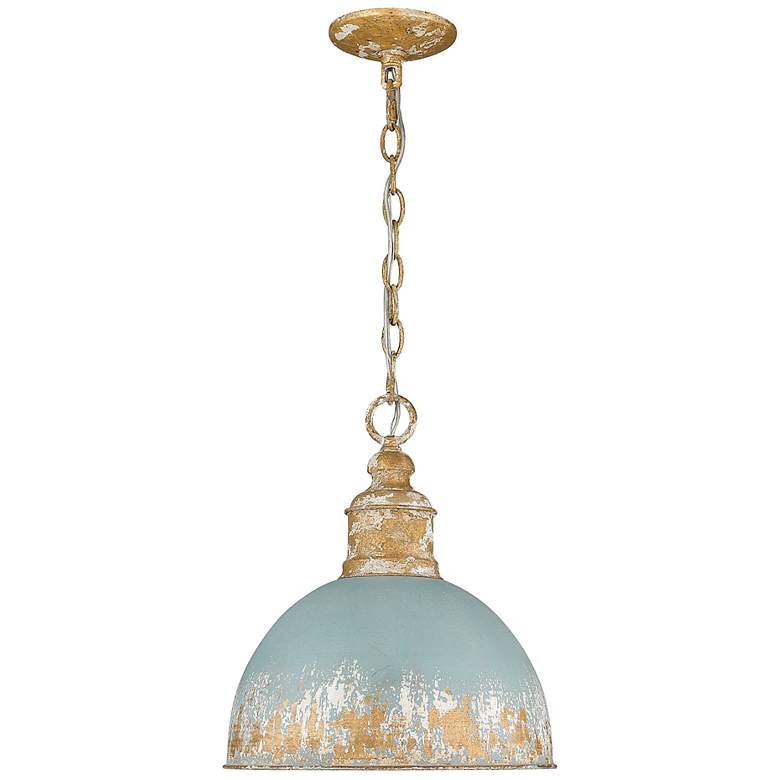 Image 6 Alison 14" Wide Vintage Gold Pendant Light with Teal Shade more views