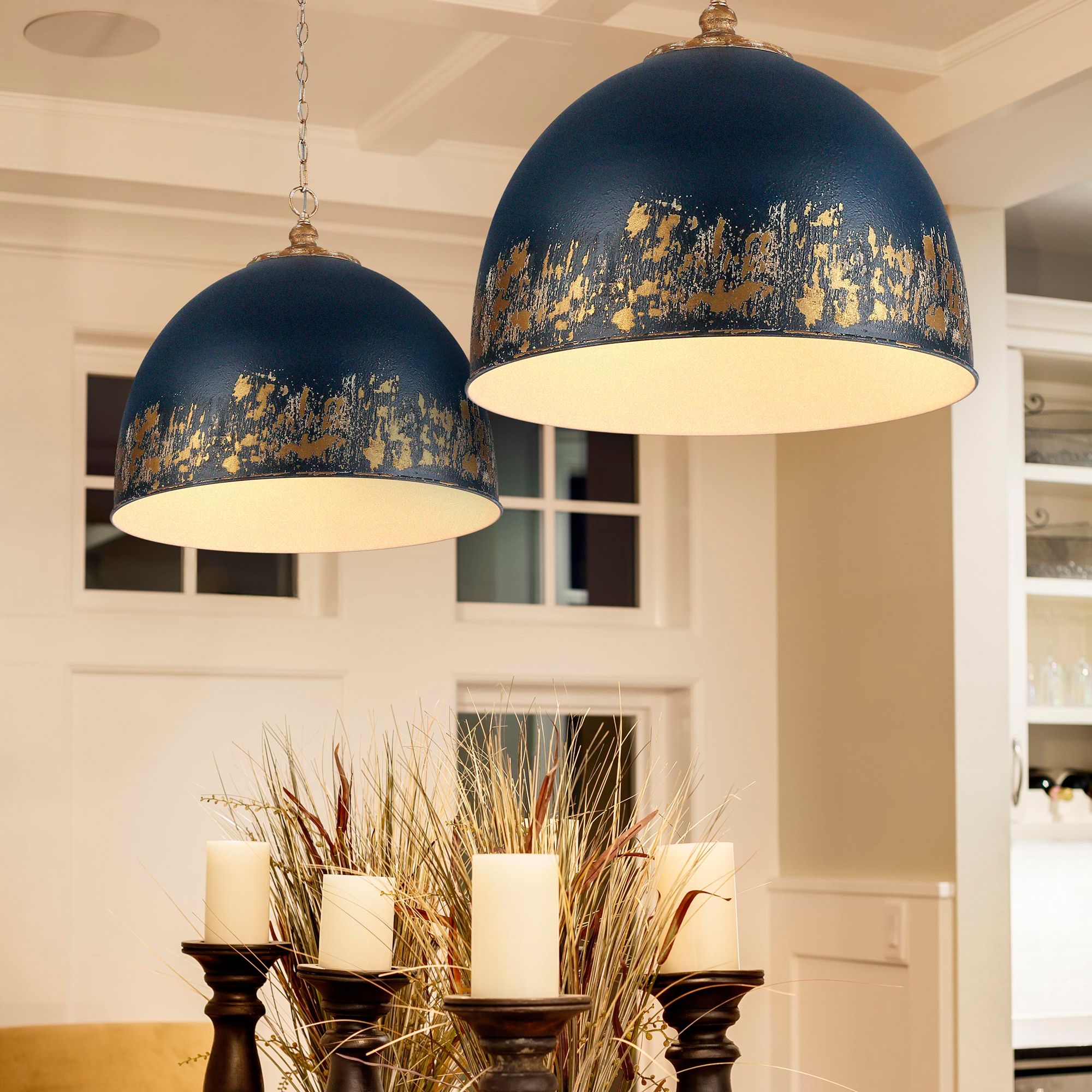 Alison 5-Light Pendant in Vintage Gold with Antique Matte Navy