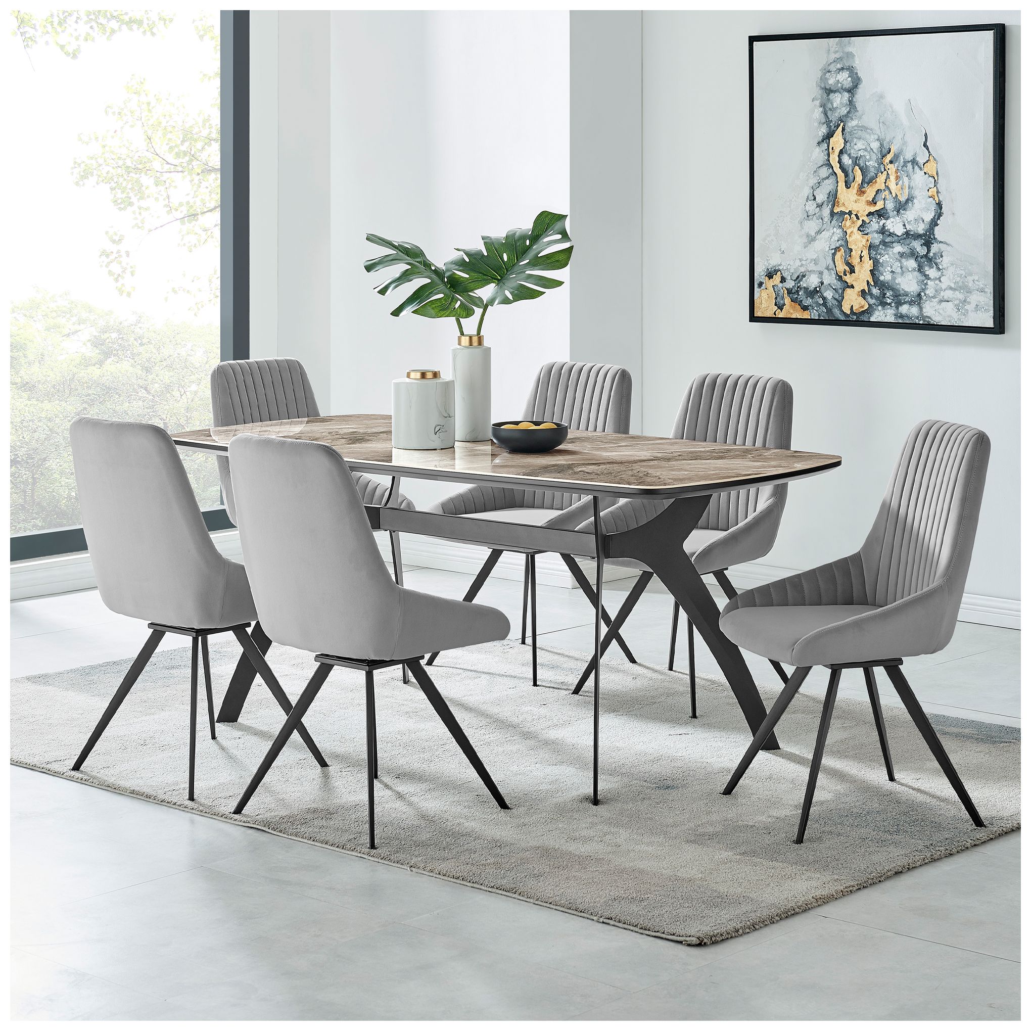 Alison Set of 2 Dining Chairs in Gray Velvet and Metal