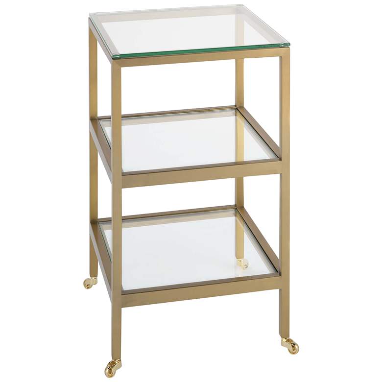 Image 1 Alister 15 3/4 inch Wide Glass and Brass 2-Shelf Side Table