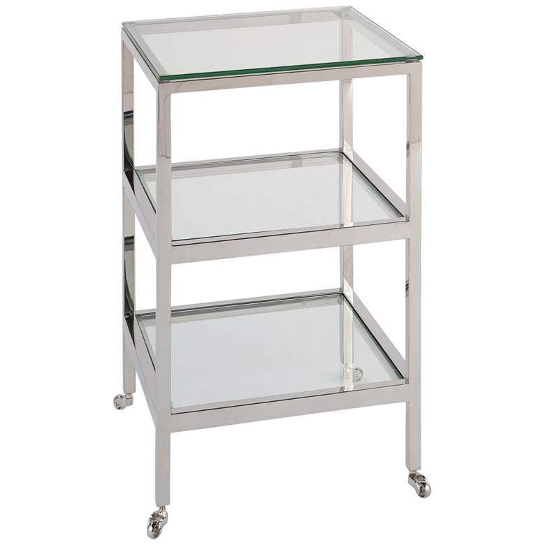 Image 1 Alister 15 3/4 inch Wide Glass and Nickel 2-Shelf Side Table