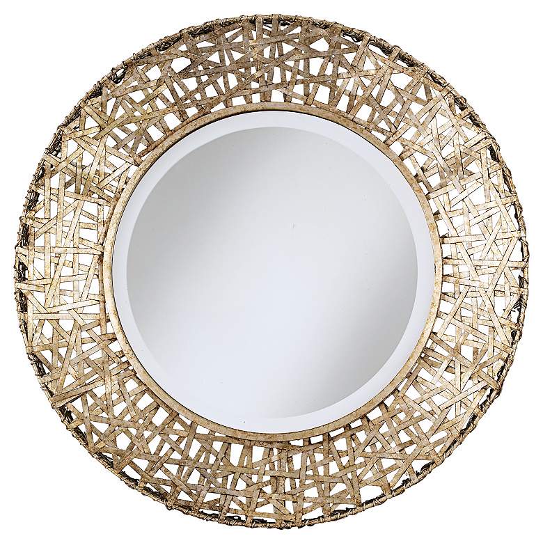 Image 2 Alita Champagne Woven Metal 32" Round Wall Mirror