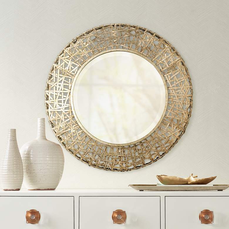 Image 1 Alita Champagne Woven Metal 32 inch Round Wall Mirror