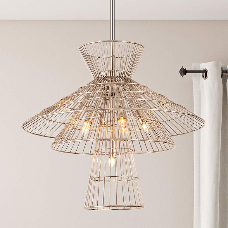 Image 2 Alito 25" Wide Polished Nickel 6-Light Cage Chandelier