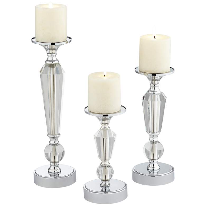 Image 3 Alix Chrome and Crystal Pillar Candle Holders Set of 3