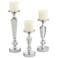 Alix Chrome and Crystal Pillar Candle Holders Set of 3