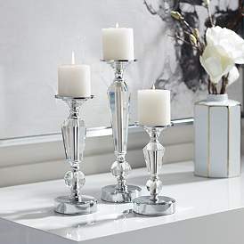 Image2 of Alix Chrome and Crystal Pillar Candle Holders Set of 3