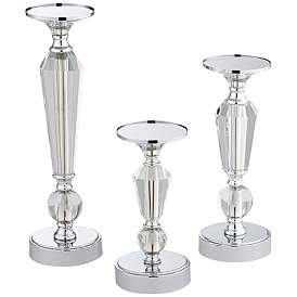 Image5 of Alix Chrome and Crystal Pillar Candle Holders Set of 3 more views