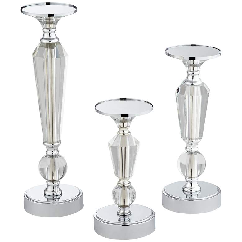Image 5 Alix Chrome and Crystal Pillar Candle Holders Set of 3 more views