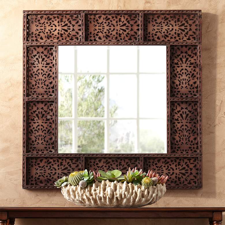 Image 1 Alix Wood 39 1/4" Square Laser Cut Filigree Wall Mirror