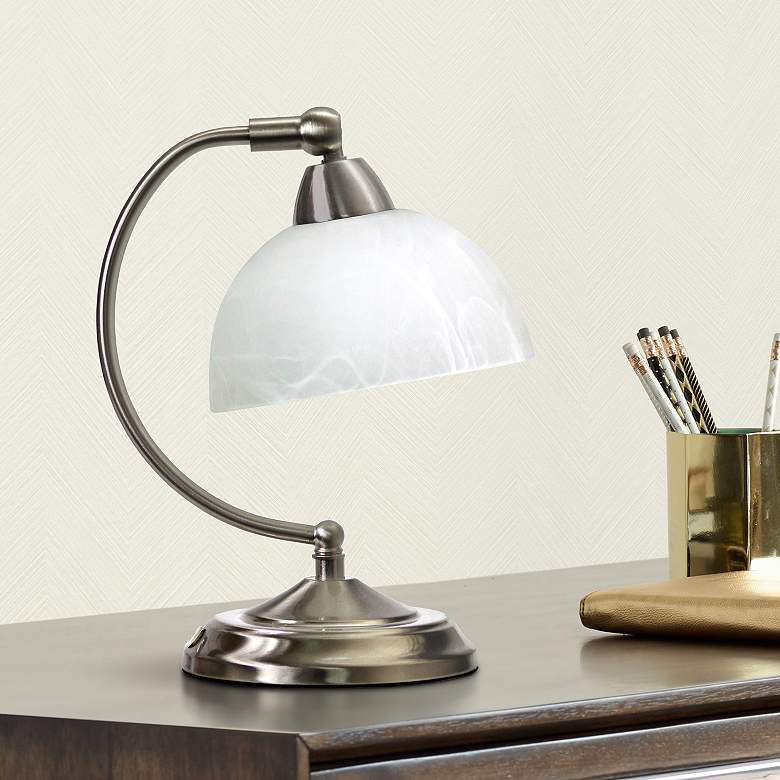 Image 1 All the Rages 11" High Bonanza Glass and Nickel Banker's Lamp