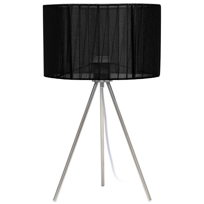 Image 1 All The Rages 19 3/4" Brushed Nickel Black Shade Tripod Table Lamp