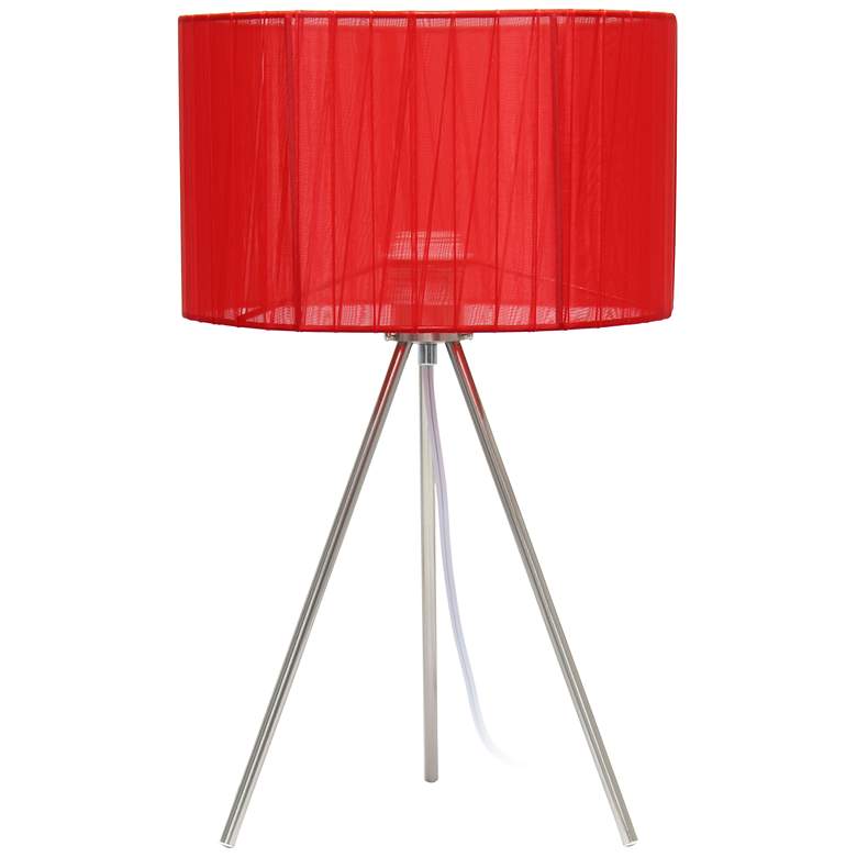 Image 1 All The Rages 19 3/4" Brushed Nickel Red Shade Tripod Table Lamp