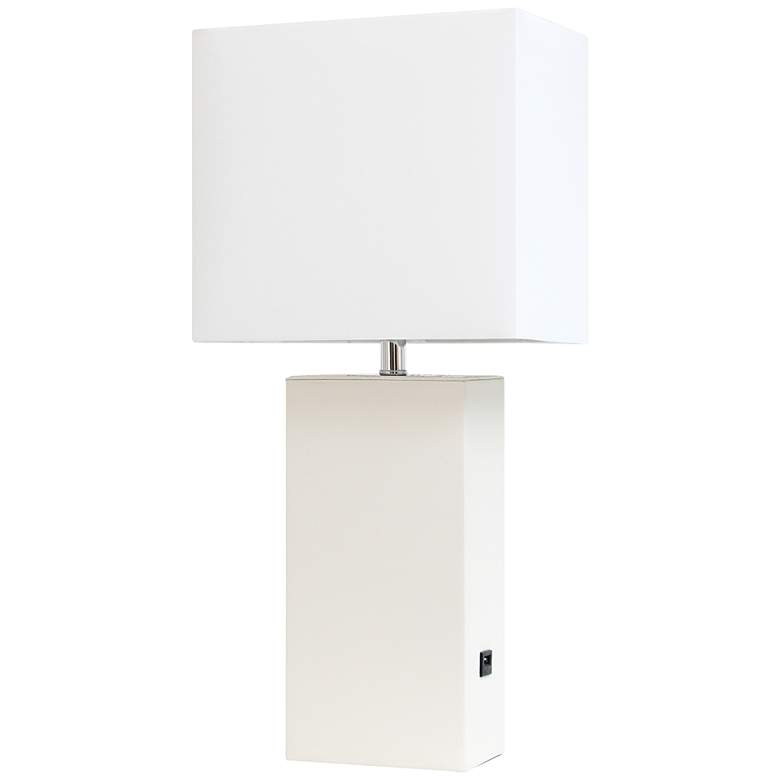 Image 2 All The Rages 21" Elegant Designs White Leather USB Table Lamp