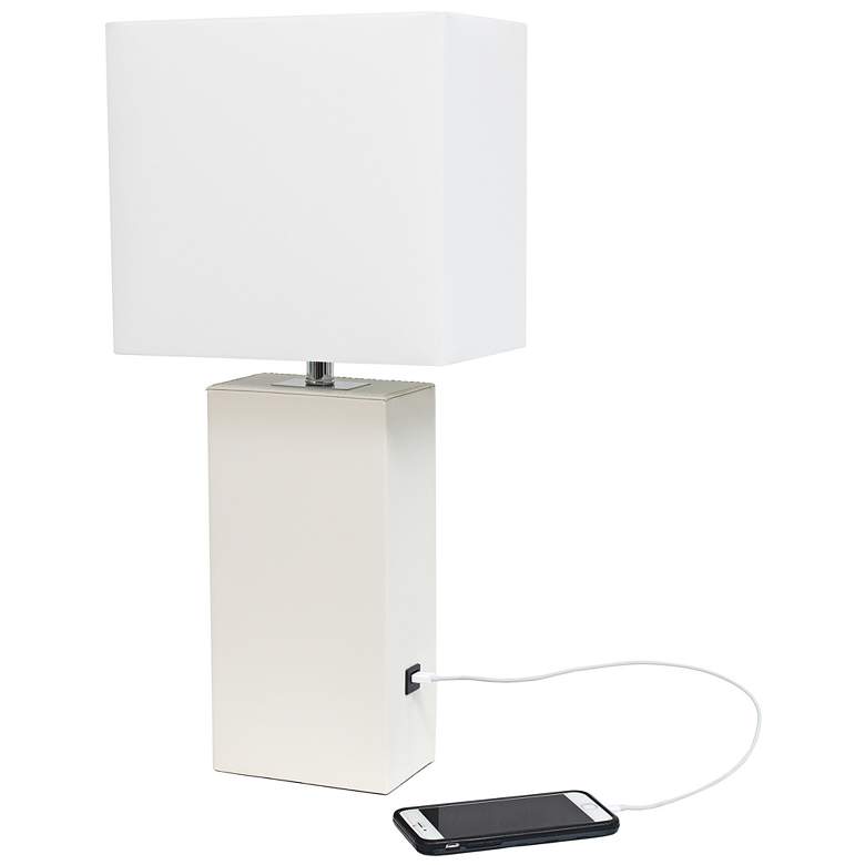 Image 5 All The Rages 21" Elegant Designs White Leather USB Table Lamp more views