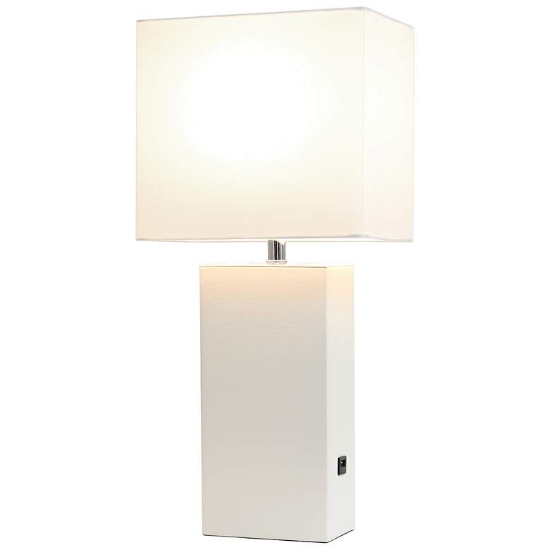 Image 6 All The Rages 21" Elegant Designs White Leather USB Table Lamp more views