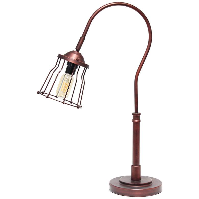 Image 2 All The Rages 25" Red Bronze Metal Desk Lamp with Caged Shade