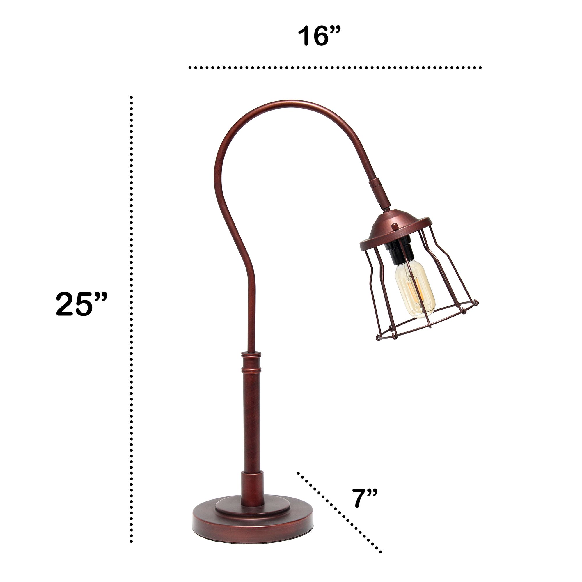 All The Rages 25" Red Bronze Metal Desk Lamp with Caged Shade