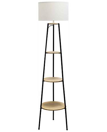 All The Rages 61 3/4" High Black and Wood 3-Shelf Tripod Floor Lamp