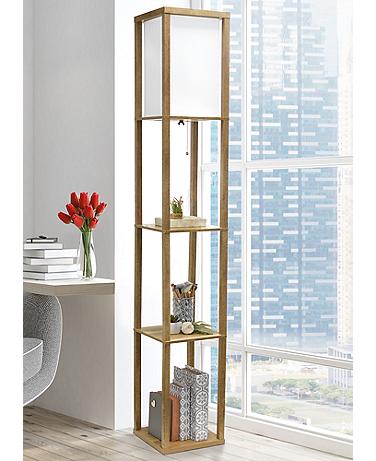 All The Rages 62 1/2" High 3-Tier Linen Shade Etagere Shelf Floor Lamp