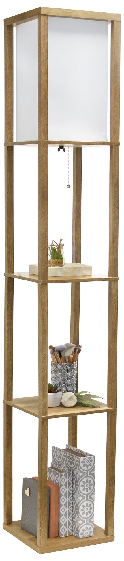 All The Rages 62 1/2" High 3-Tier Linen Shade Etagere Shelf Floor Lamp