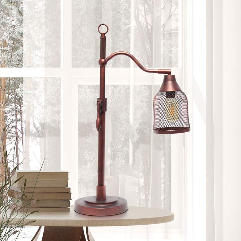 Image 1 All the Rages Adjustable Height Red Bronze Arch Arm Metal Desk Lamp