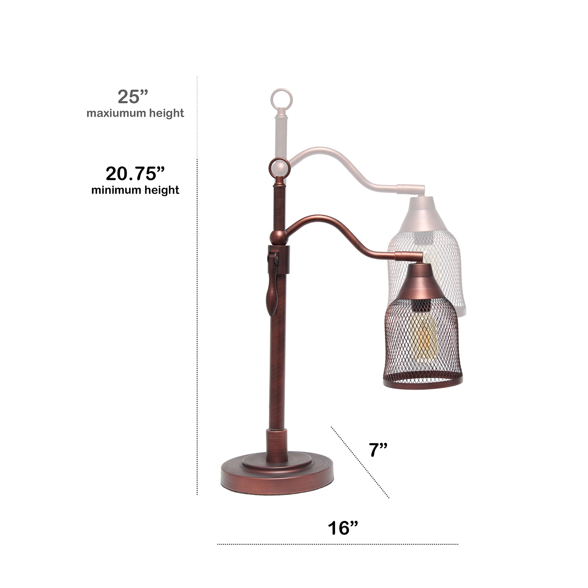 All the Rages Adjustable Height Red Bronze Arch Arm Metal Desk Lamp