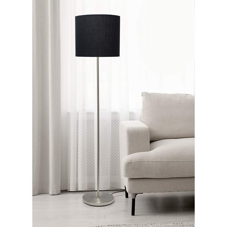 Image 1 All the Rages Analisa 58 1/4 inch Black Shade Brushed Nickel Floor Lamp