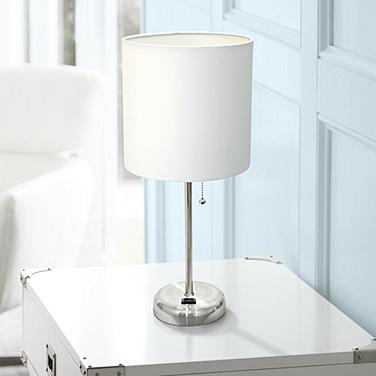 All the Rages Ben 19 1/2" Brushed Steel Accent Lamp with Power Outlet