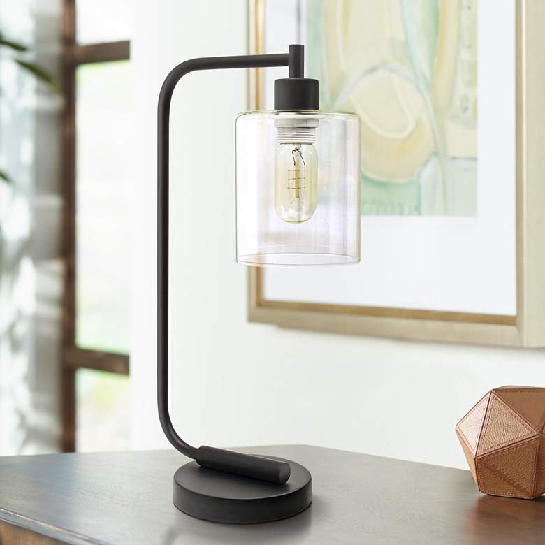 All the Rages Botehlo 18 3/4&quot; Matte Black and Glass Lantern Desk Lamp