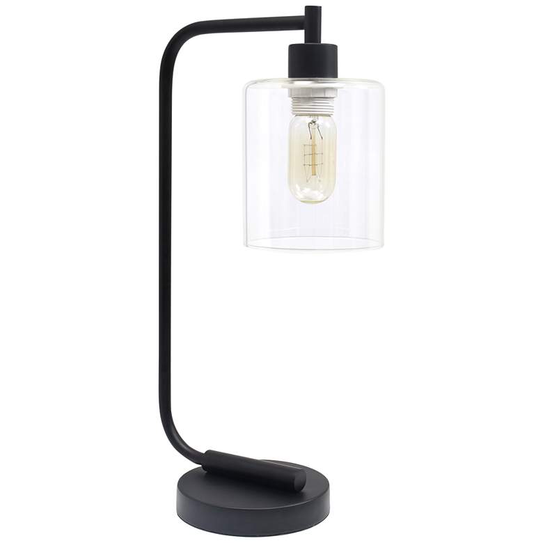 Image 2 All the Rages Bronson 18 3/4 inch Glass and Black Iron Lantern Desk Lamp