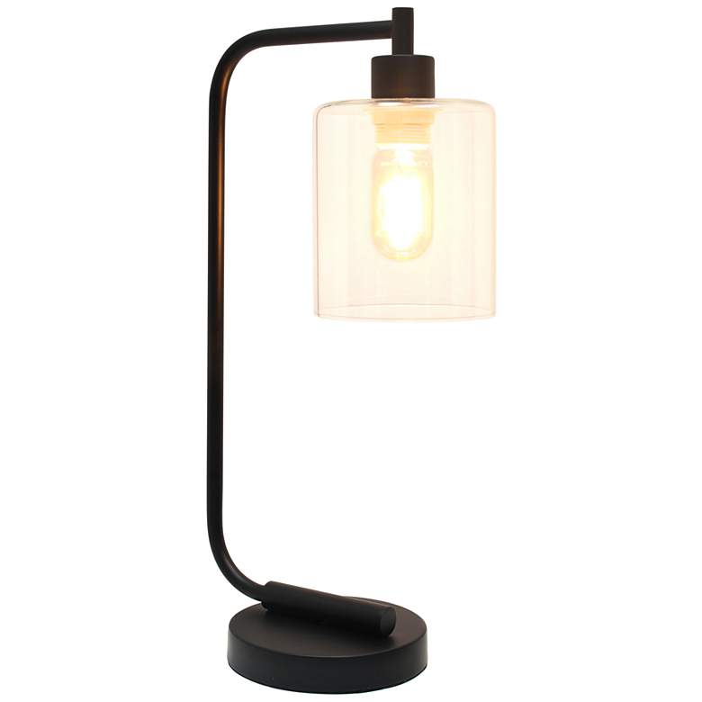 Image 5 All the Rages Bronson 18 3/4 inch Glass and Black Iron Lantern Desk Lamp more views