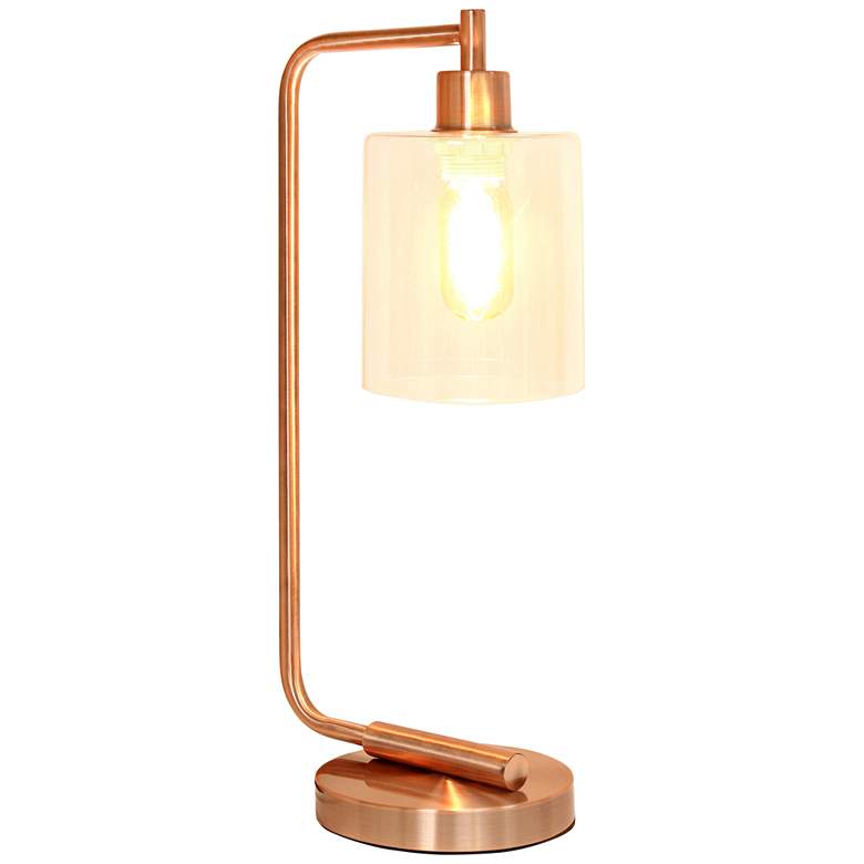 Image 3 All the Rages Bronson 18 3/4" Glass and Rose Gold Lantern Desk Lamp more views