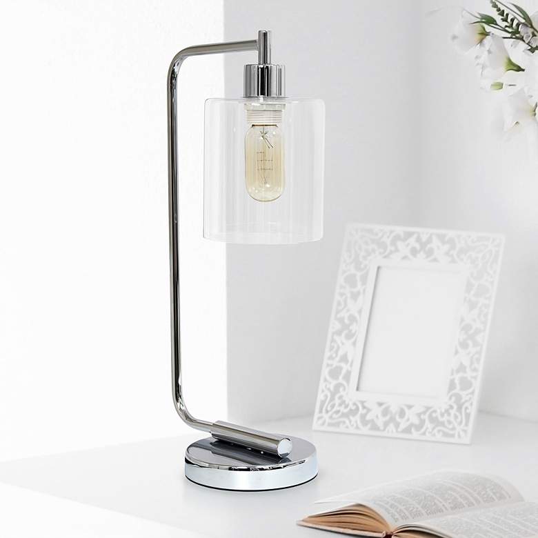 Image 1 All the Rages Bronson 19" Glass and Chrome Lantern Desk Lamp