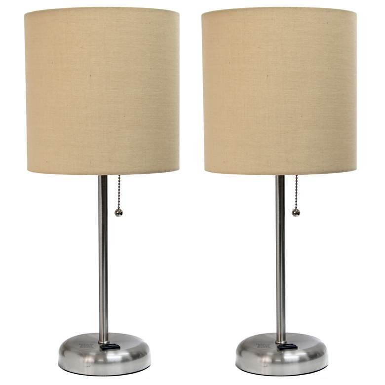 Image 1 All The Rages Brushed Steel 19 1/2" Beige Shade Outlet Lamps Set of 2