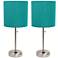 All The Rages Brushed Steel 19 1/2" Teal Shade Outlet Lamps Set of 2